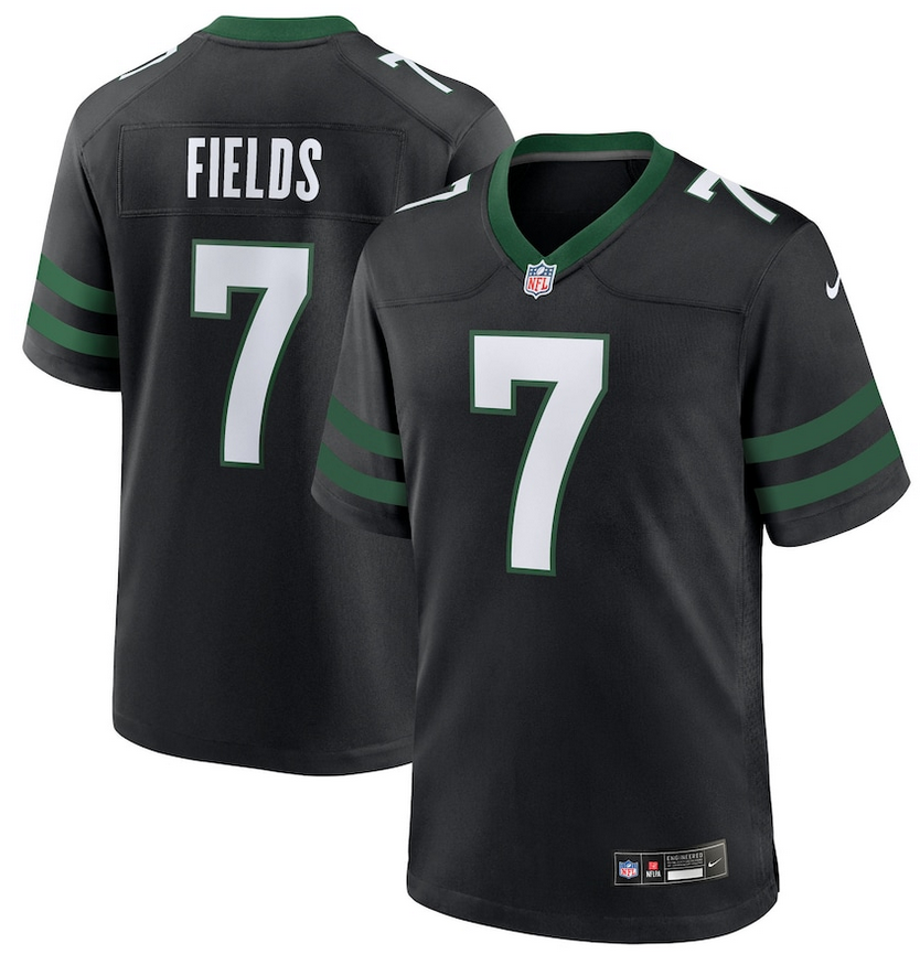 Men New York Jets #7 Justin Fields Nike Stealth Black Game Jersey